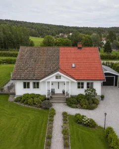 Före och efter taktvätt av villatak med mossa, alger och påväxt